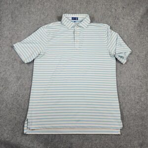 Stitch Golf Polo Shirt Mens Medium Blue White Striped Excellent Buffalo Dunes